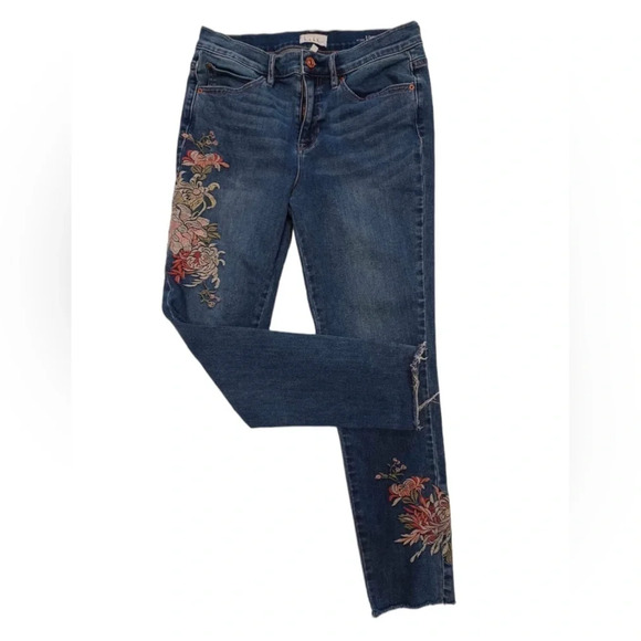 Nicole Miller New York Raw Hem High Rise Embroidered Skinny Ankle Jeans Size 6 - Picture 2 of 12